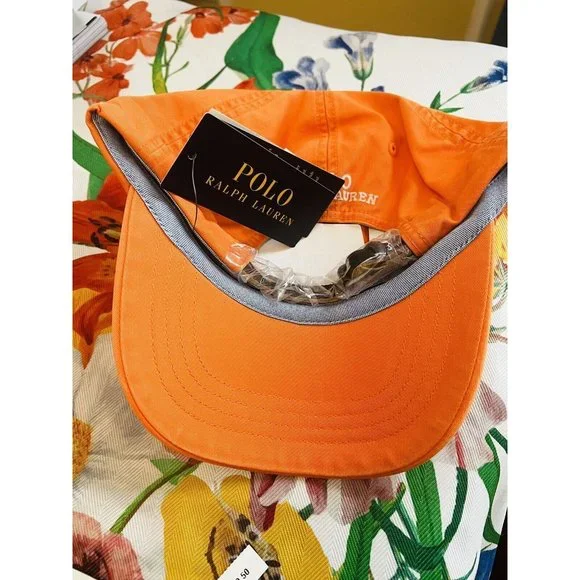 New NWT Polo Ralph Lauren Men Cotton Chino Ball Cap Hat Color Lifeboat Orange - Picture 5 of 14